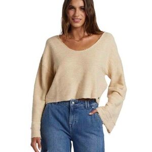 Roxy Made For You Boxy Boho Beach Grunge Bell Sleeve Crop Sweater Small